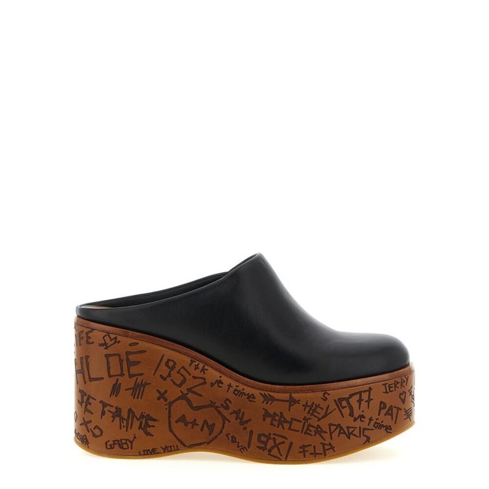 Chloé Black Calfskin Wedge Women's Sandals